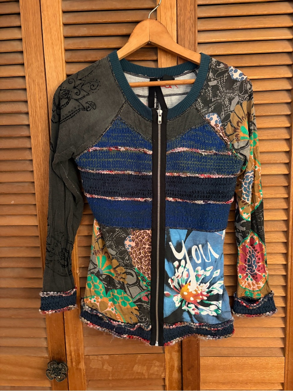 Desigual Multicolor Patchwork Zip Cardigan - Blue, Green, Yellow women’s small